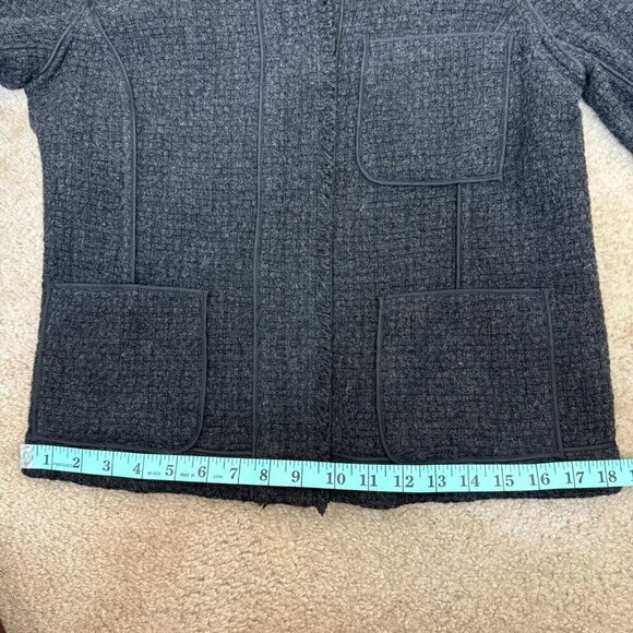 Vince Womens Blazer Jacket Raw-Edge Trim Collarless Patch Pockets Dark Gray 10 - Picture 13 of 14